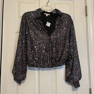 NWT Sequin Black Multi Color Women's Date Night Romantic Goth Indie Sleeze Top